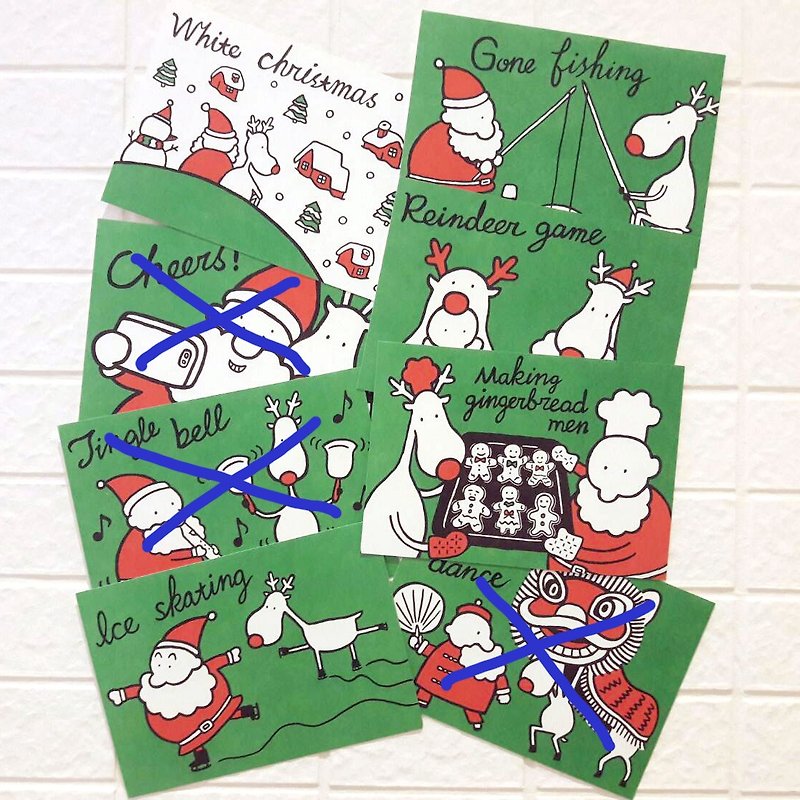 聖誕卡-聖誕老人與麋鹿明信片B套餐-5張入-剩3套 - 卡片/明信片 - 紙 綠色
