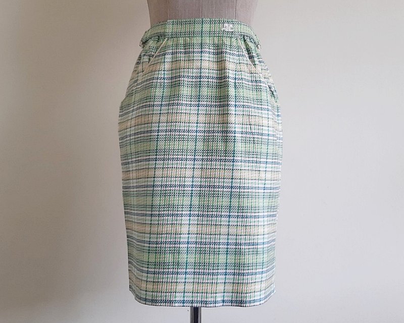 COURREGES Vintage Green Plaid Cotton Skirt - Skirts - Cotton & Hemp Green