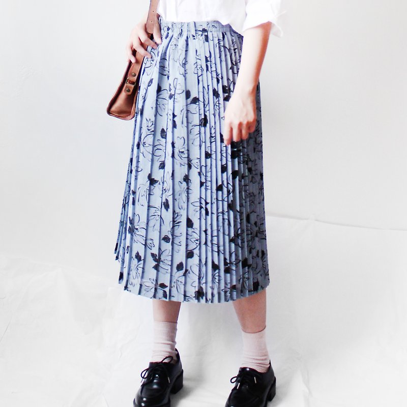 4.5studio- treasure hunt vintage pressure pleated blue skirt A- - กระโปรง - เส้นใยสังเคราะห์ สีน้ำเงิน