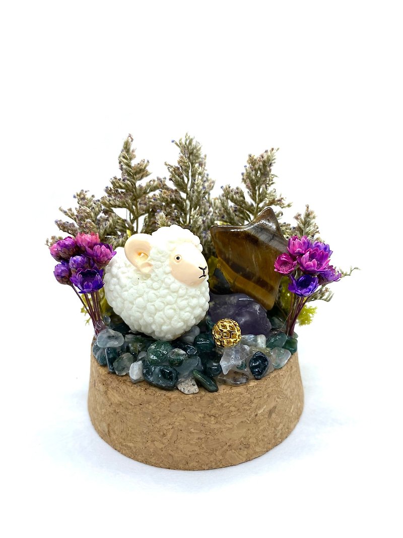 Prairie Forest-Sheep and Stone Star-Handmade Glass Cover Figure/Crystal/Dry Flower Arrangement - Items for Display - Crystal 