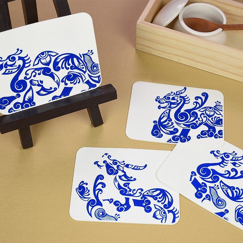 [喜朋SiPALS] blue and white elephant coaster - Coasters - Silicone Blue