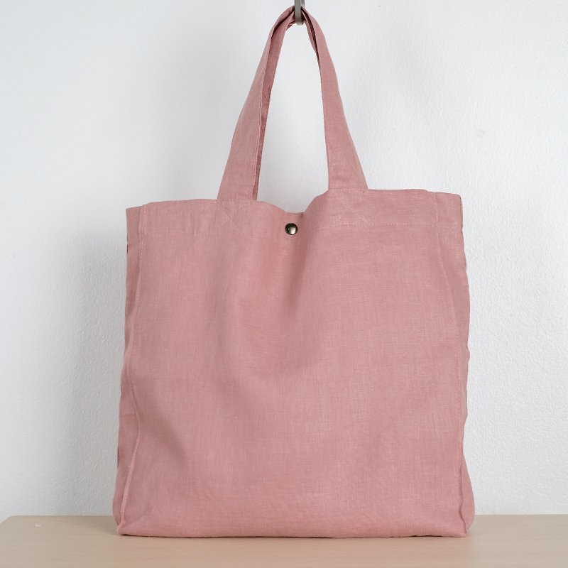 Casual Linen Tote Bag (Pink Lotus) - Handbags & Totes - Cotton & Hemp Pink