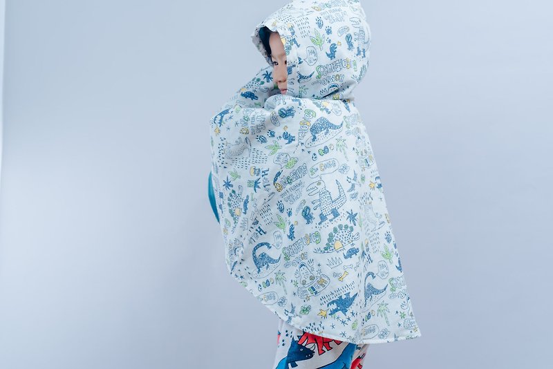 Double-sided cloak - hand-painted dinosaur hand made non-toxic jacket baby children's clothing - Coats - Cotton & Hemp Blue