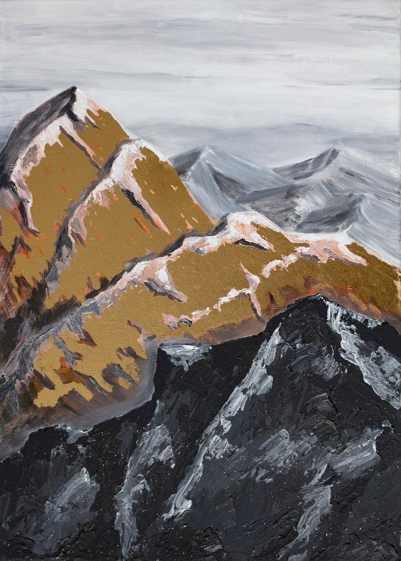 Abstract Art. Acrylic. Painting on canvas. Original. Mountains. Rock. Himalayas - Posters - Acrylic Gold