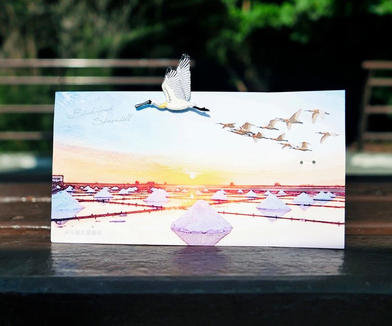 Embroidered Pin Postcard | Tainan Series - Black-faced Spoonbill, Sword Lion, Bat | Wén Yì Qīng Nián - Badges & Pins - Thread Multicolor