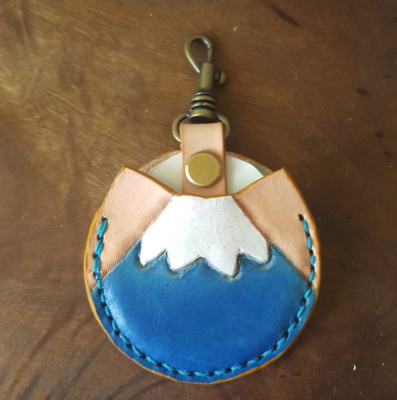 Fuji mountain gogoro key pure cowhide leather case - ที่ห้อยกุญแจ - หนังแท้ สีน้ำเงิน