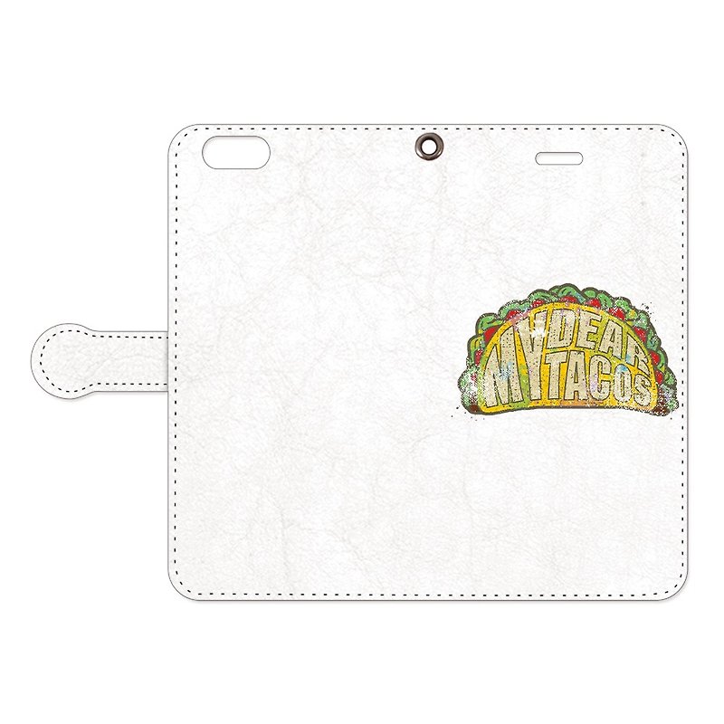 Notebook type iPhone case / My dear the tacos - Phone Cases - Genuine Leather White