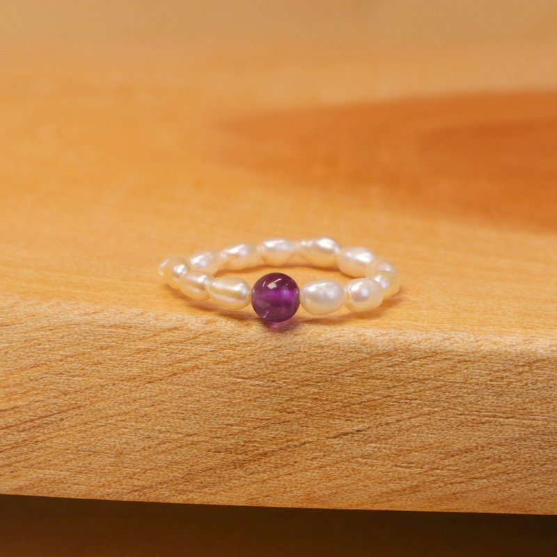 [Sleeping Beauty] Amethyst French Petite I Natural Pearl Ring I Original Design I - General Rings - Pearl 