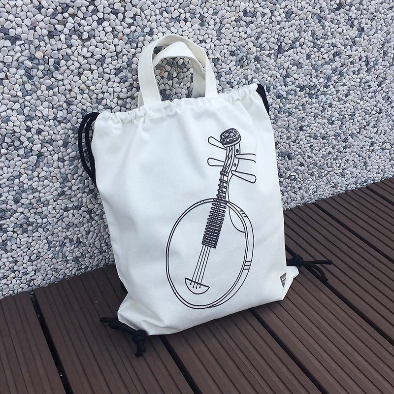 WD Musical Instrument Cotton Backpack-Yueqin Spot + Pre-Order - Drawstring Bags - Cotton & Hemp White