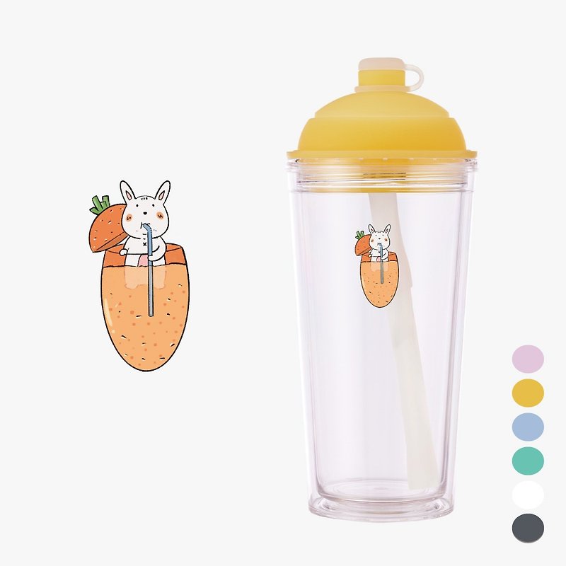 YCCT Bobo Cup 710ml-Rabbit-Double-layer straw cup that can store straws is designed and manufactured in Taiwan - Pitchers - Plastic Multicolor