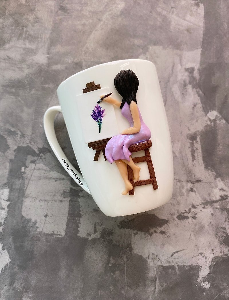 Tea cup and saucer set Artist's palette Coffee mug and plate - 花瓶/陶器 - 玻璃 白色