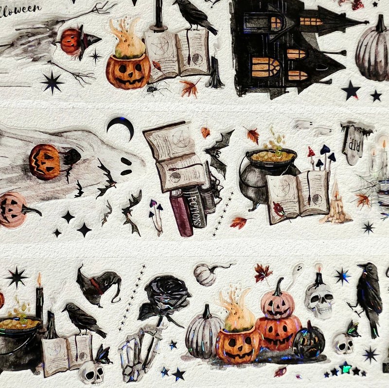 Full Roll_Halloween Night Iridescent Foil Kiss-Cut Masking Tape 5m - 紙膠帶/和紙/PET - 其他材質 