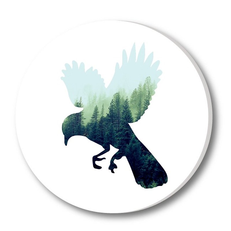 鳥の森セラミック吸収性コースター鳥の森写真ギフト誕生日Wenqingデザイン - コースター - 磁器 ホワイト