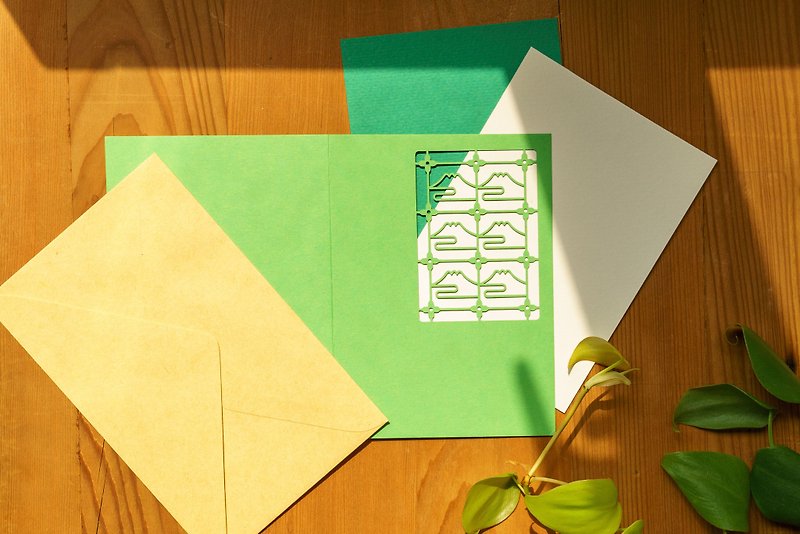 Old House Color Iron Window Grille Universal Card - Mount Fuji (Green) - การ์ด/โปสการ์ด - กระดาษ สีเขียว
