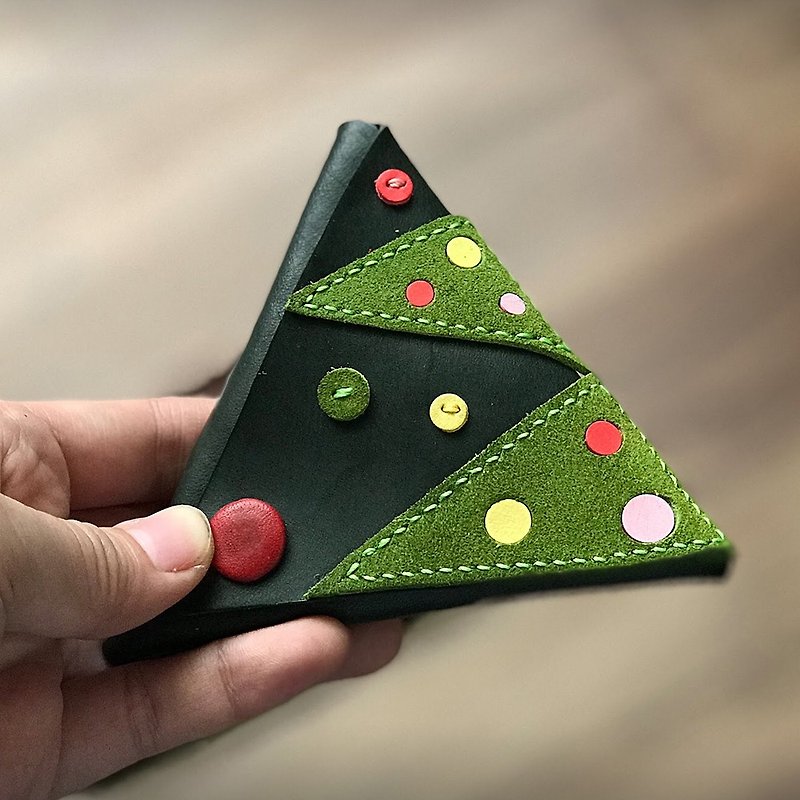 クリスマスツリー状三角形の小銭入れ - 小銭入れ - 革 グリーン