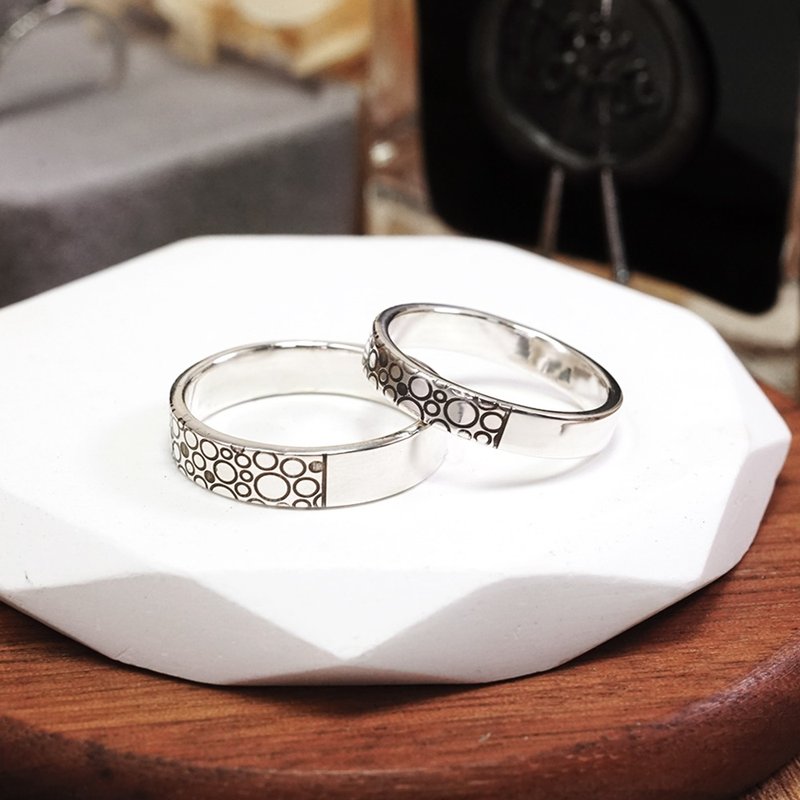 Textured Silver circle design couple ring set 925 sterling silver ring couple style Valentine's Day gift - Couples' Rings - Sterling Silver Silver