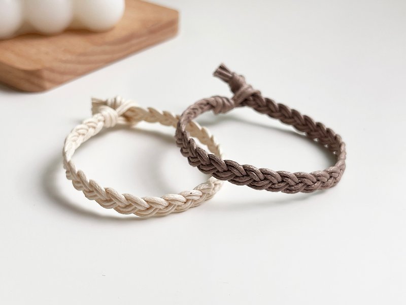 Off-White Chocolate/ Monochrome Lucky Bracelet/ Hand-woven Bracelet - สร้อยข้อมือ - วัสดุอื่นๆ สีนำ้ตาล