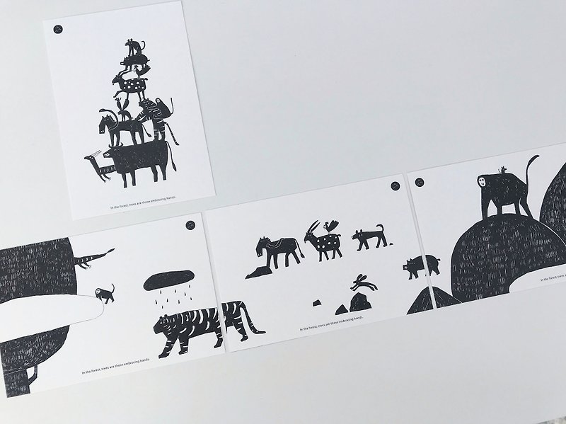 動物們 明信片（一組四款） - 心意卡/卡片 - 紙 黑色