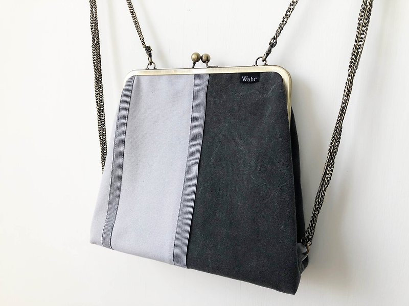 Gray clasp frame bag/with chain/ cosmetic bag - Clutch Bags - Cotton & Hemp Gray