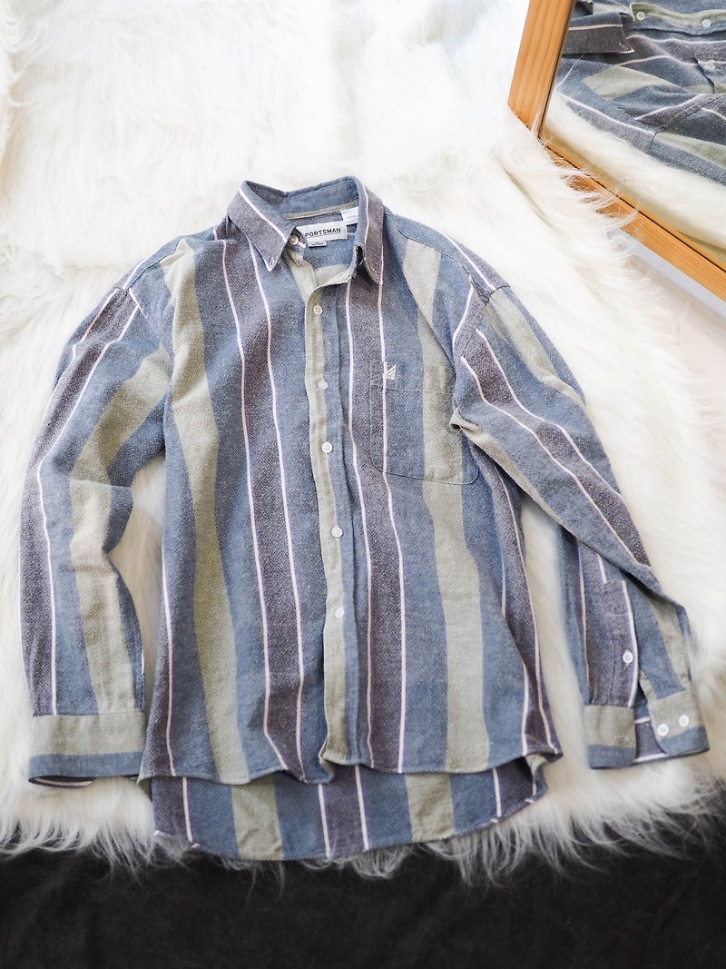 河水山 - 香川灰藍淺淺青春日和 古董棉質襯衫上衣外套 - 恤衫 - 棉．麻 多色