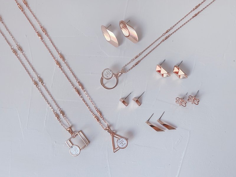 Goody Bag / Geometry Lucky Bag - Necklace + Earrings - Necklaces - Rose Gold 