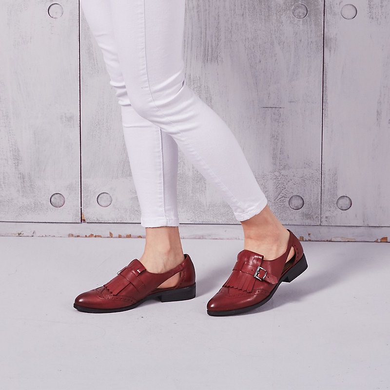 Limited Discount [Time Collection] Calfskin Wings and Carved Side Hollow Tassel Loafers _ Intoxicated Wine Red - Women's Oxford Shoes - Genuine Leather Red