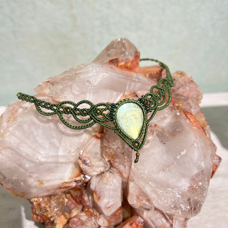 Crystoria Stone | Macrame | 南美蠟線 | 項鍊 | 黃光拉長石 - 項鍊 - 寶石 藍色