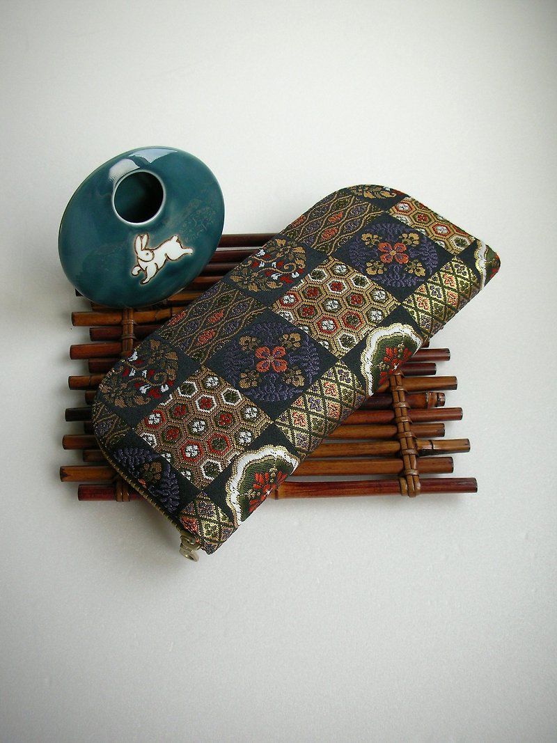 Jingxijianjin Jin Jinzhi "Chinese small grid" - Long clip / wallet / purse / gift - Wallets - Silk Black