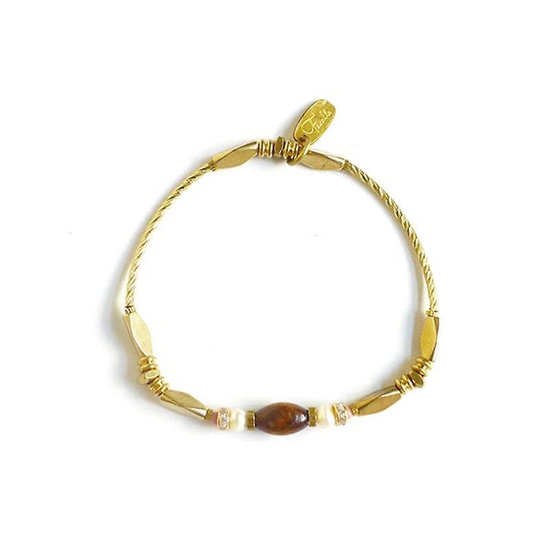 Ficelle | handmade brass natural stone bracelet | [Onyx] Sleeping Beauty spindle - สร้อยข้อมือ - เครื่องเพชรพลอย 