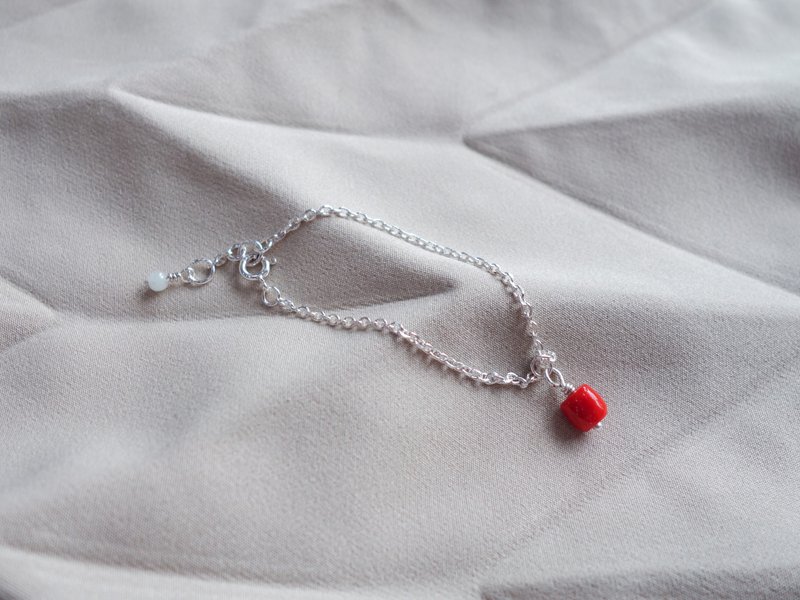 Red Coral Handmade Jade Beads Bracelet・925 Sterling Silver・Ice Burmese Jade Beads - Bracelets - Semi-Precious Stones 