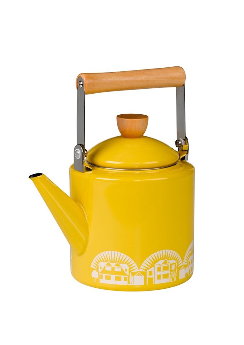 UK imports Wild & Wolf Nordic retro house wooden handle pot / teapot (sunshine yellow) - เครื่องครัว - โลหะ สีเหลือง