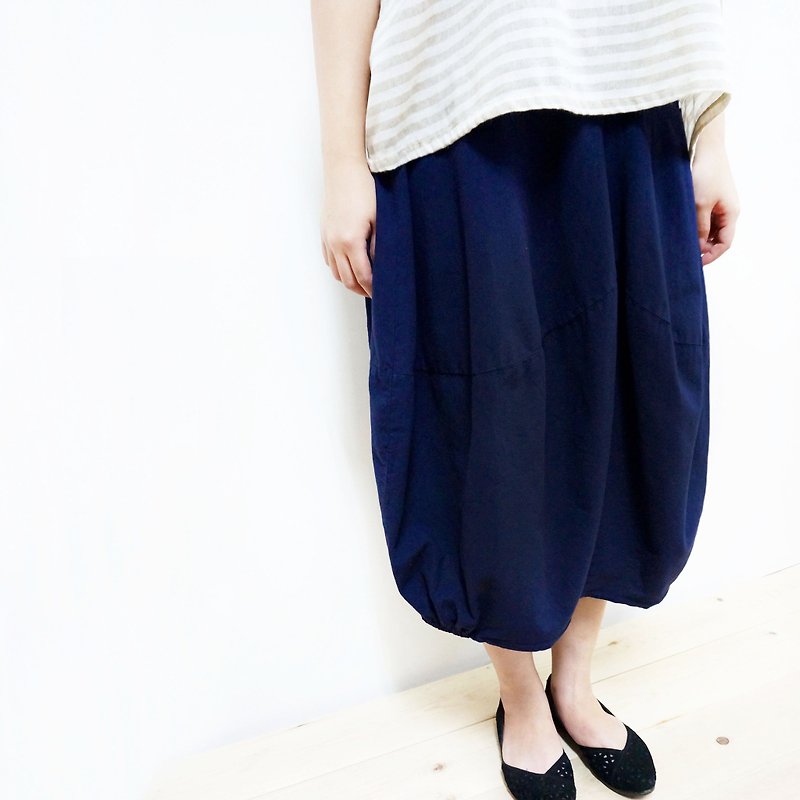 [MIT] Qi Wu eight 〇x elastic cotton bud skirt seven (dark blue) - Skirts - Other Materials Blue