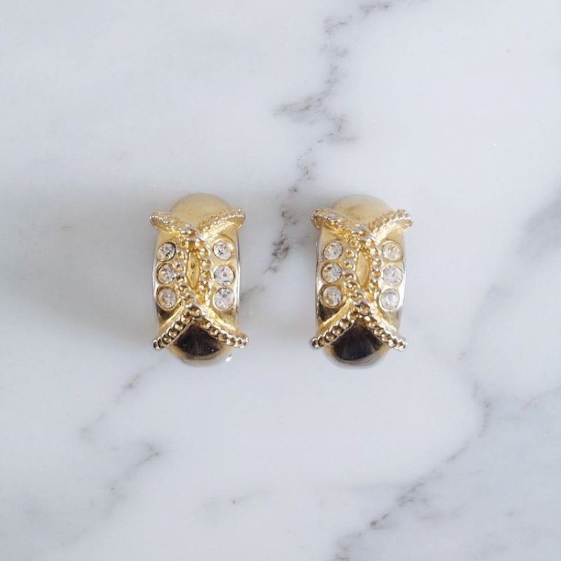 French Vintage Chain Rhinestone Clip-on Earrings - Earrings & Clip-ons - Other Metals Gold