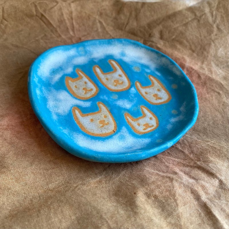 兔子盤。陶盤。淺盤 - 盤子/餐盤 - 陶 藍色