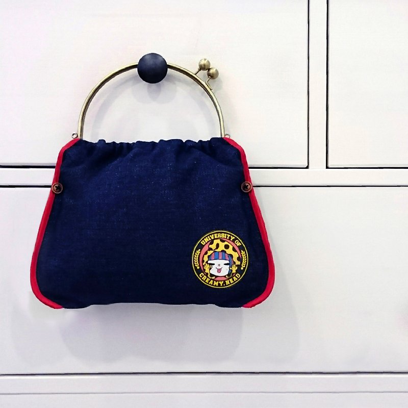 Creamyhead - handmade pouch - กระเป๋าถือ - ผ้าฝ้าย/ผ้าลินิน สีน้ำเงิน