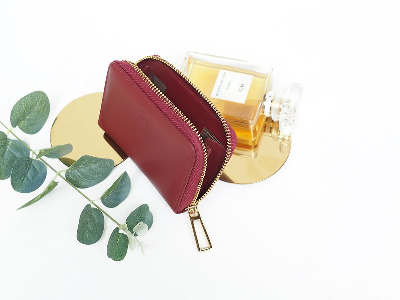 Classic coin (Burgundy) Mini wallet, Leather wallet, mini zip wallet, Red wallet - 散紙包 - 真皮 紅色