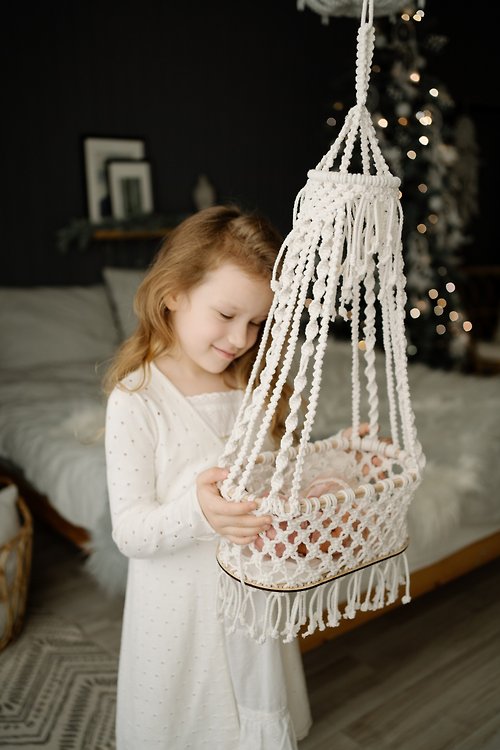 ARmacrame Decor for girl's room, Cradle for a doll, Macrame Doll bed, Toy for a girl