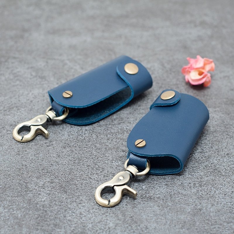 Be Two ∣ Vegetable tanned leather car key case leather key cover locomotive holster protection - ที่ห้อยกุญแจ - หนังแท้ สีน้ำเงิน