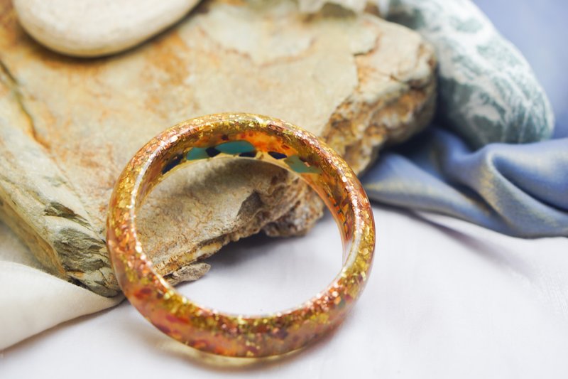 富足金燦【大きめサイズ幅広バングル66mm】-魔法のクリスタル浄化オルゴン - ブレスレット - レジン ゴールド