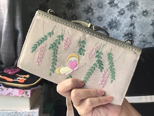 kajonpong Hand-embroidered wallet,hand-embroidered clutch,fabric wallet,crossbody purse
