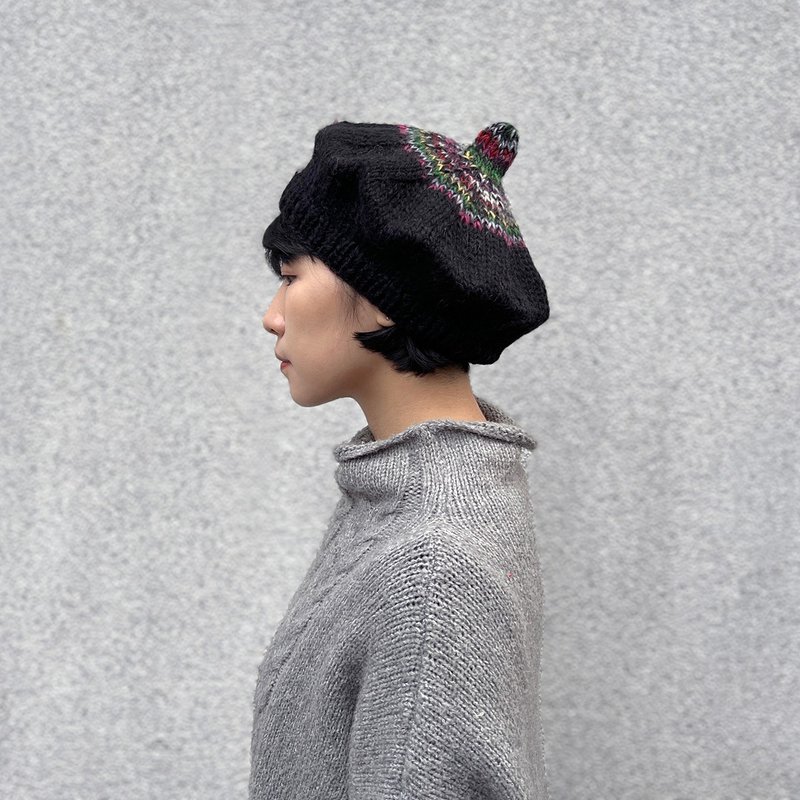 彩織羊毛_藝術家貝雷帽-星空黑_公平貿易 - 帽 - 羊毛 