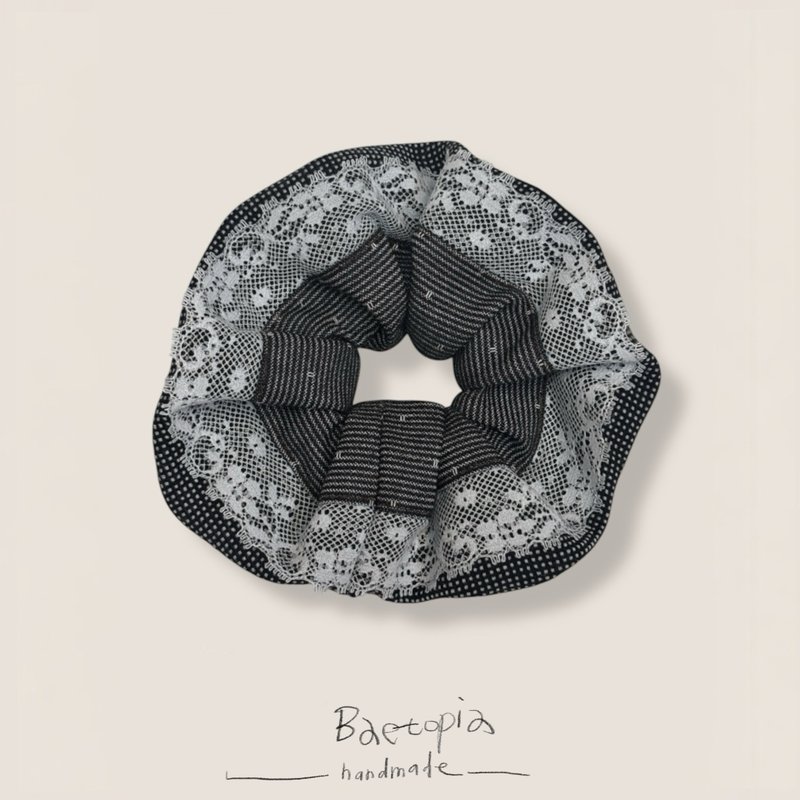 Baetopia | 浮花空氣感系列 • 黑夜白晝蕾絲手作髮圈 - 髮夾/髮圈 - 棉．麻 黑色