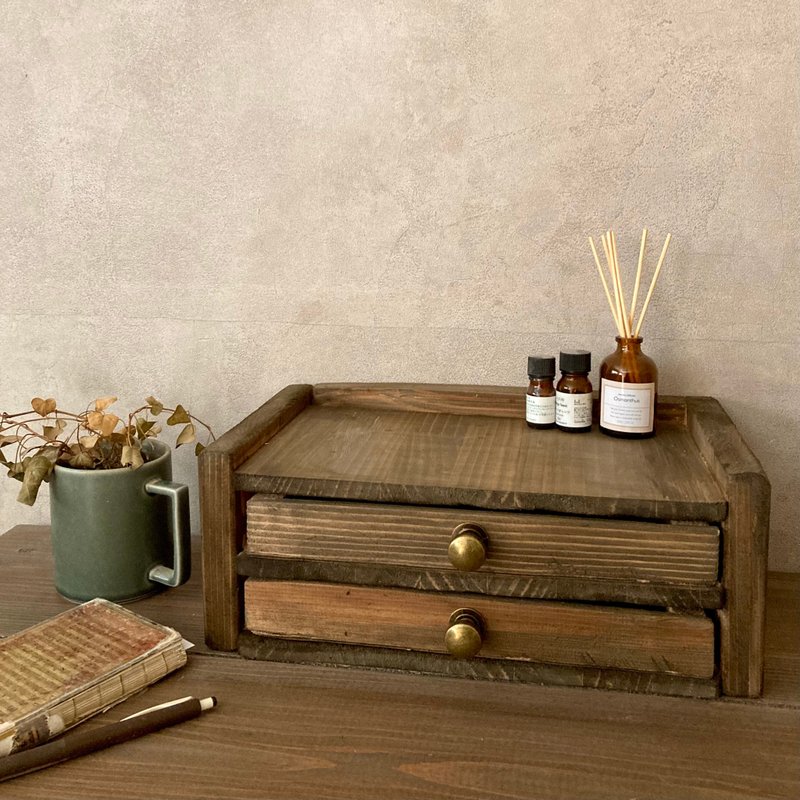 木製2段引き出し収納ボックス　デスク周りやアクセサリー収納に - 居家收納/收納盒/儲物盒 - 木頭 咖啡色