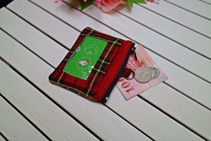 Plaid Easy Travel Card Voucher Purse ID Bag Small Purse Zipper Coin Bag Identification Card*SK* - ID & Badge Holders - Paper Red
