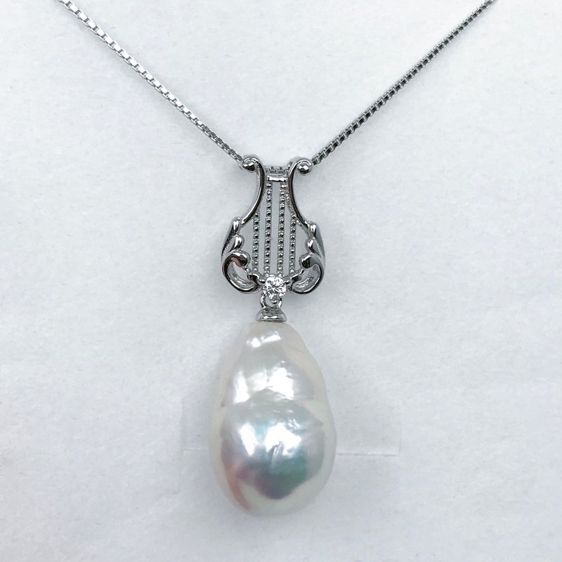 Huge Natural White Freshwater Baroque Pearl 925 Sterling Silver Harp Necklace - Necklaces - Pearl White