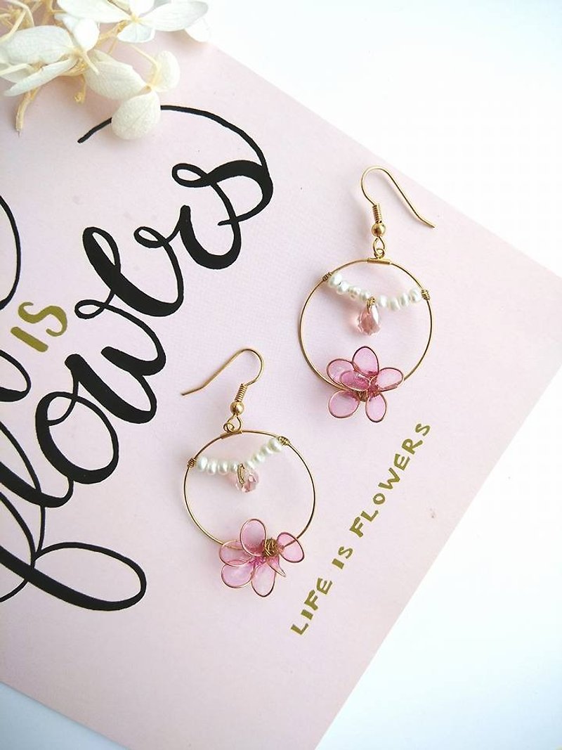 Pink Champagne / Crystal Pearl Earrings - Earrings & Clip-ons - Plastic Pink