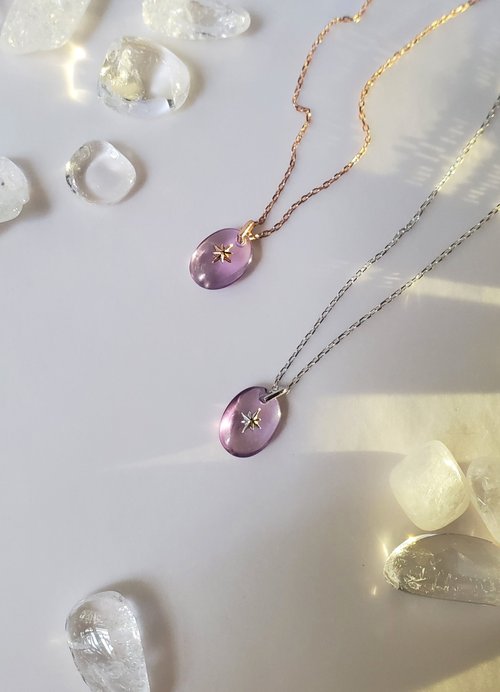 Bon Compote Jewelry 天然紫水晶許願星項鍊14K鍍金925純銀項鍊