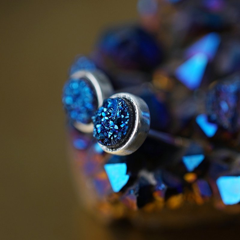 晶簇耳釘 未時VISHI設計s925純銀天然晶芽鍍彩色耳環簡潔男女情侶 - 耳環/耳夾 - 其他材質 