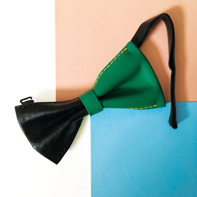 Colour Blocking Leather Bow Tie - เนคไท/ที่หนีบเนคไท - หนังแท้ สีเขียว