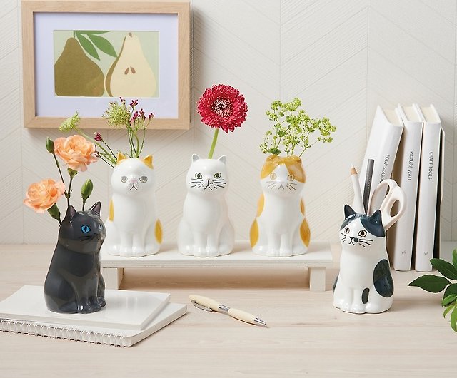 SETO CRAFT 猫型植木鉢/ペン立て 折れ耳猫 - ショップ quajoydesign 花瓶・植木鉢 - Pinkoi
